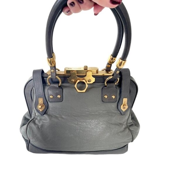Zac Posen Aurora Doctor Bag in Gunmetal Gray Leather Gold Hardware - Picture 1 of 11